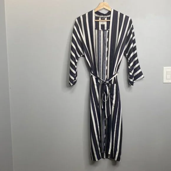 ❗️SOLD❗️Aritzia Wilfred Navy/White Stripes Long Kimono Style Jacket Size XS - Picture 4 of 10